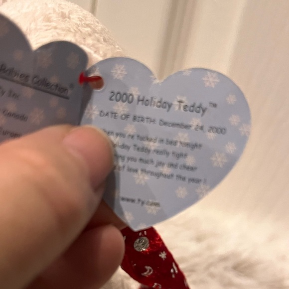 TY Beanie Baby Bear. 2000 holiday bear with red velvet scarf and silver - Picture 3 of 3